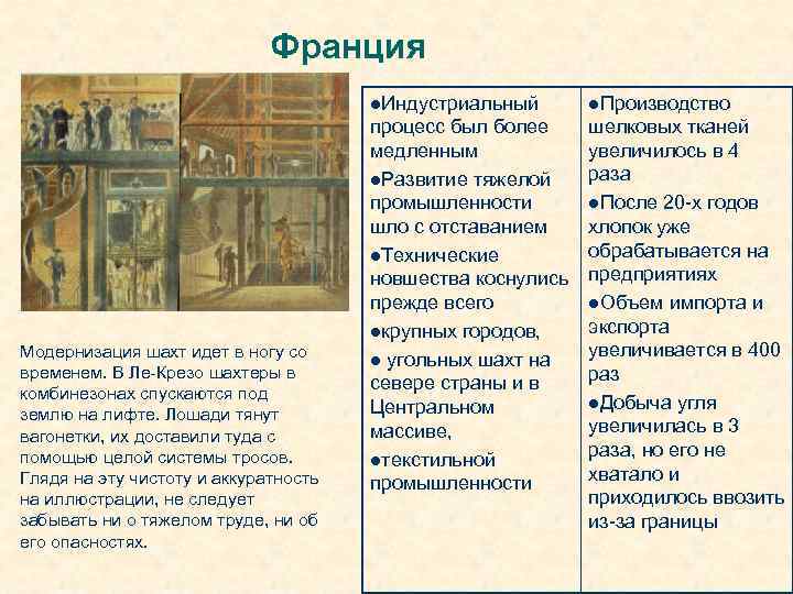 Франция l. Индустриальный Модернизация шахт идет в ногу со временем. В Ле Крезо шахтеры