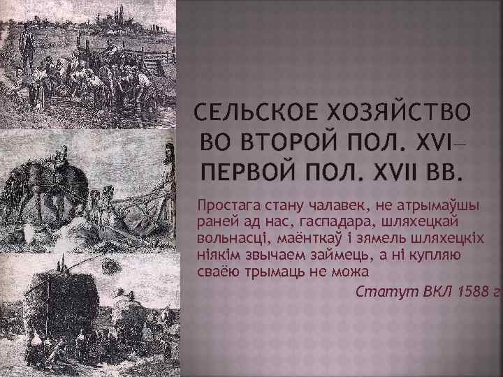 СЕЛЬСКОЕ ХОЗЯЙСТВО ВО ВТОРОЙ ПОЛ. XVI– ПЕРВОЙ ПОЛ. XVII ВВ. Простага стану чалавек, не