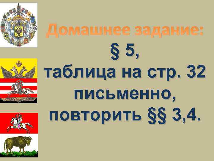 Домашнее задание: § 5, таблица на стр. 32 письменно, повторить §§ 3, 4. 