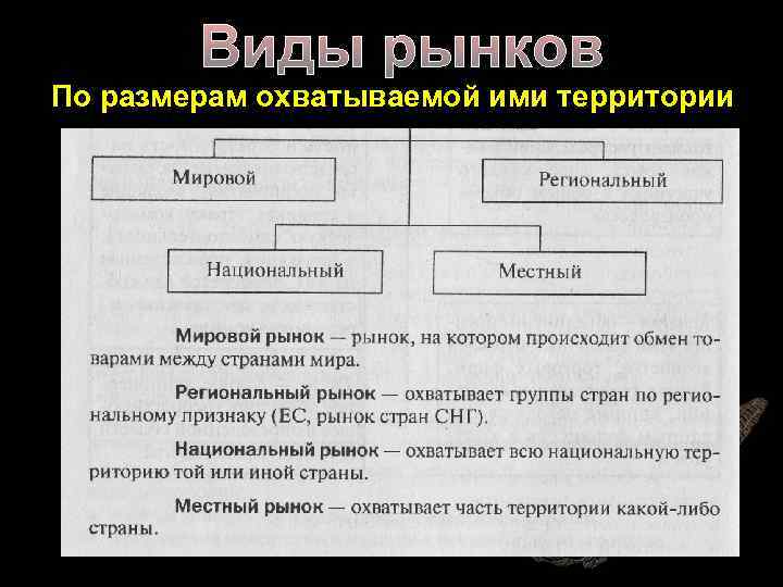 Виды рынков По размерам охватываемой ими территории 