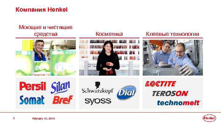 Компания Henkel Моющие и чистящие средства 3 February 10, 2018 Косметика Клеевые технологии 