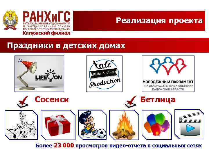 Реализация проекта Калужский филиал Праздники в детских домах Сосенск Бетлица Более 23 000 просмотров