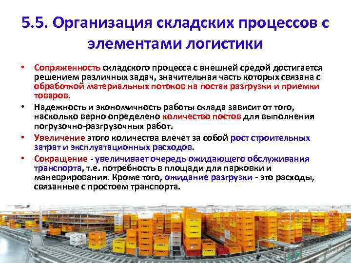 5. 5. Организация складских процессов с элементами логистики • Сопряженность складского процесса с внешней