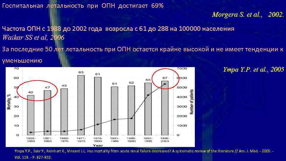 Госпитальная летальность при ОПН достигает 69% Morgera S. et al. , 2002. Частота ОПН