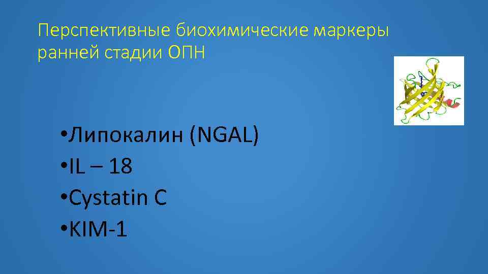 Перспективные биохимические маркеры ранней стадии ОПН • Липокалин (NGAL) • IL – 18 •