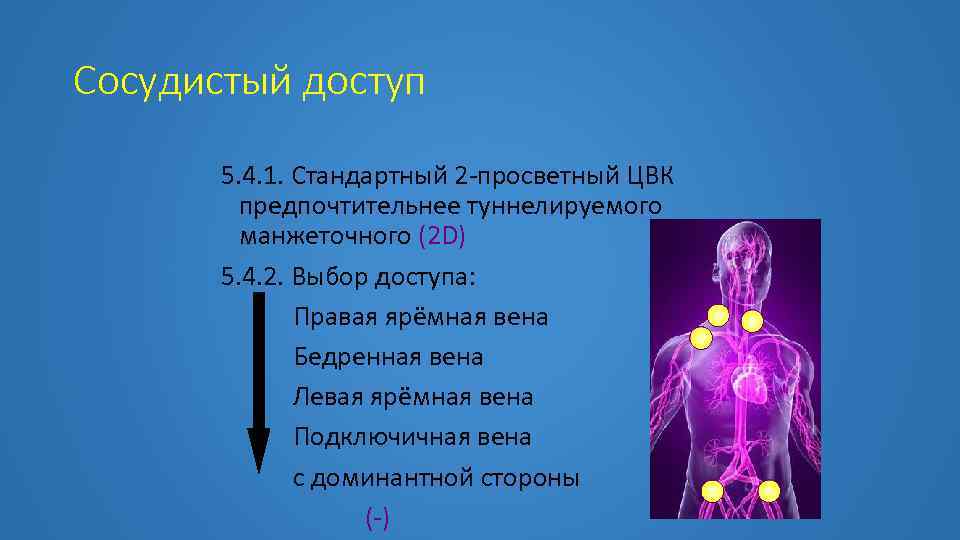 Сосудистый доступ 5. 4. 1. Стандартный 2 -просветный ЦВК предпочтительнее туннелируемого манжеточного (2 D)