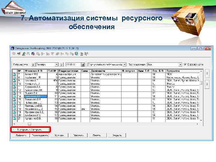 7. Автоматизация системы ресурсного обеспечения 