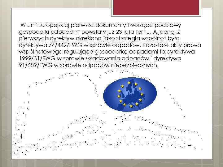 W Unii Europejskiej pierwsze dokumenty tworzące podstawy gospodarki odpadami powstały już 23 lata temu.