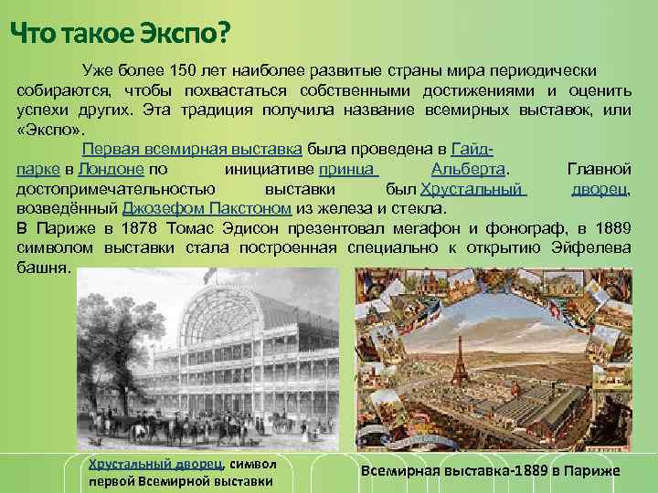 Что такое Экспо? Уже более 150 лет наиболее развитые страны мира периодически собираются, чтобы