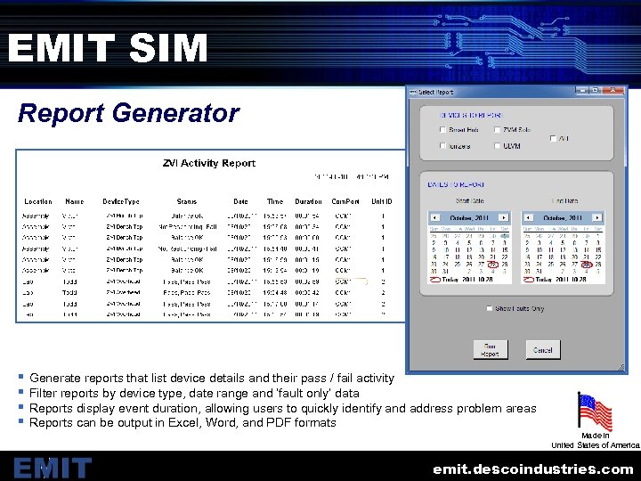 EMIT SIM Report Generator § Generate reports that list device details and their pass