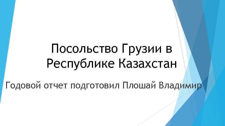 Посольство Грузии в Республике Казахстан Годовой отчет подготовил Плошай Владимир 