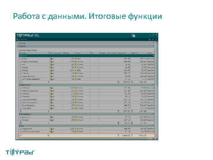 Работа с данными. Итоговые функции 