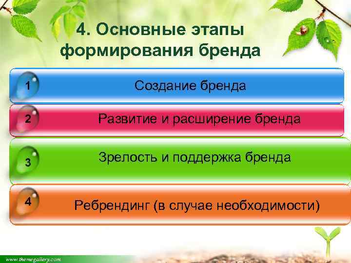 4. Основные этапы формирования бренда 1 Создание бренда 2 Развитие и расширение бренда 3