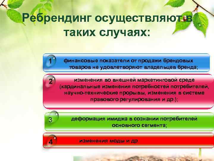 Ребрендинг осуществляют в таких случаях: 1 финансовые показатели от продажи брендовых товаров не удовлетворяют