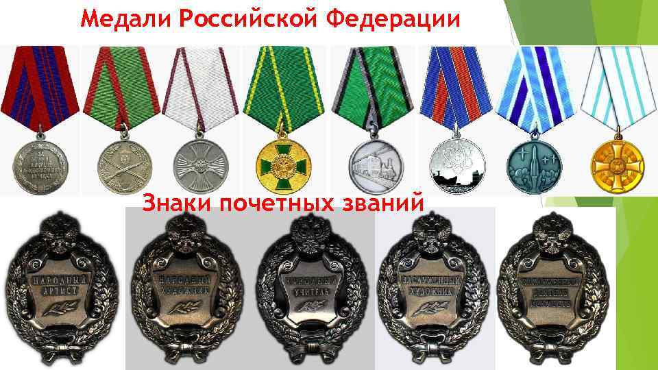Медали Российской Федерации Знаки почетных званий 