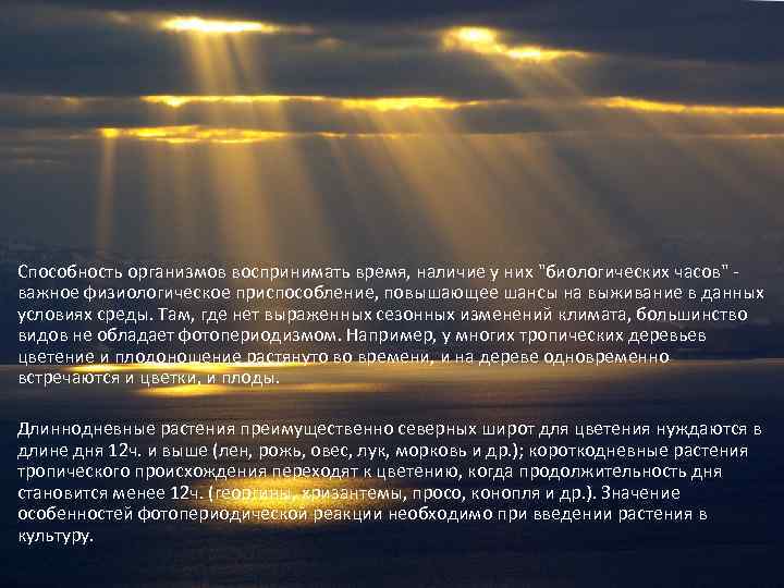 Способность организмов воспринимать время, наличие у них 