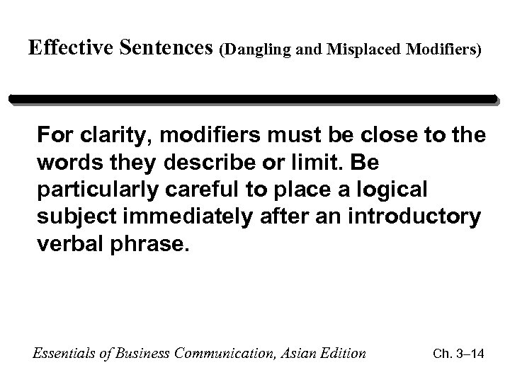 Effective Sentences (Dangling and Misplaced Modifiers) For clarity, modifiers must be close to the