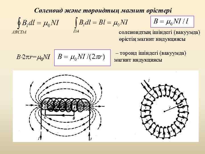 Соленоид және тороидтың магнит өрістері соленоидтың ішіндегі (вакуумда) өрістің магнит индукциясы B 2 r=