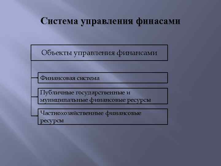 Система управления финасами Объекты управления финансами Финансовая система Публичные государственные и муниципальные финансовые ресурсы