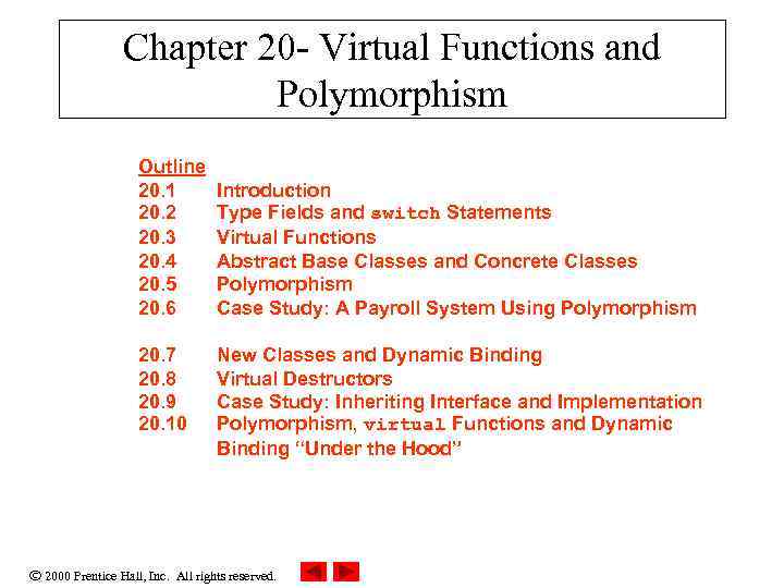 Chapter 20 - Virtual Functions and Polymorphism Outline 20. 1 20. 2 20. 3