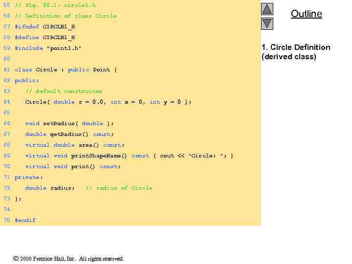 55 // Fig. 20. 1: circle 1. h 56 // Definition of class Circle