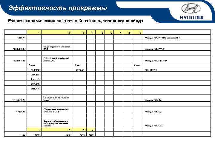 Эффективность программы Расчет экономических показателей на конец планового периода 1 6329, 97 2 3