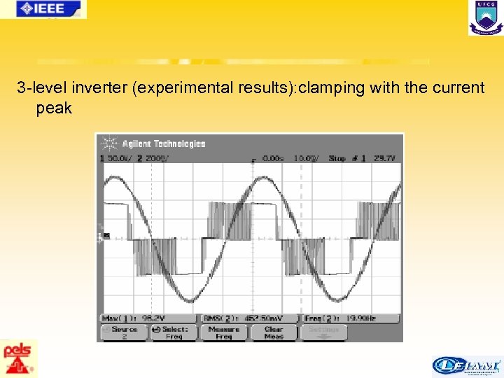 3 -level inverter (experimental results): clamping with the current peak 70/63 