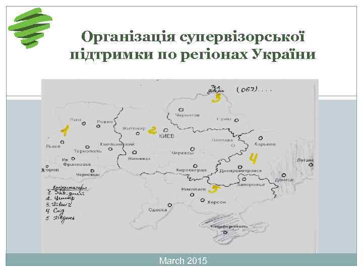 Організація супервізорської підтримки по регіонах України March 2015 