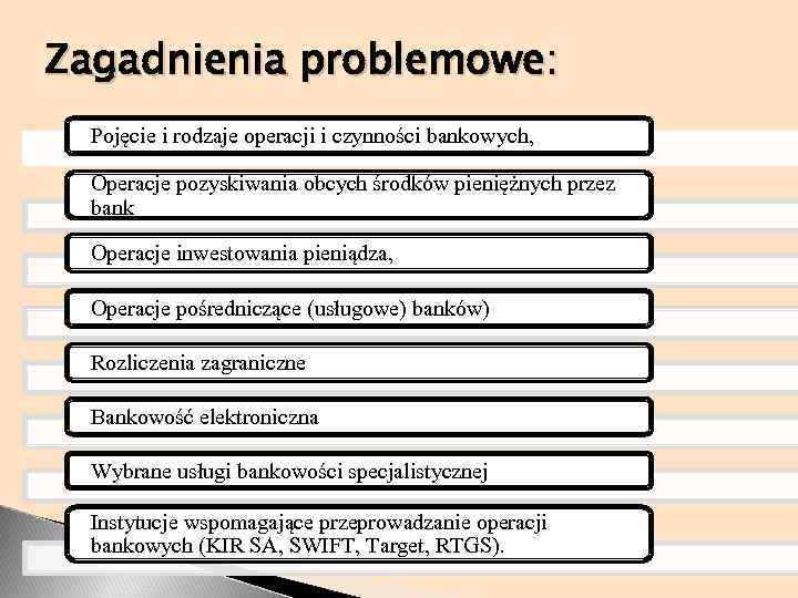 Zagadnienia problemowe: Pojęcie i rodzaje operacji i czynności bankowych, Operacje pozyskiwania obcych środków pieniężnych