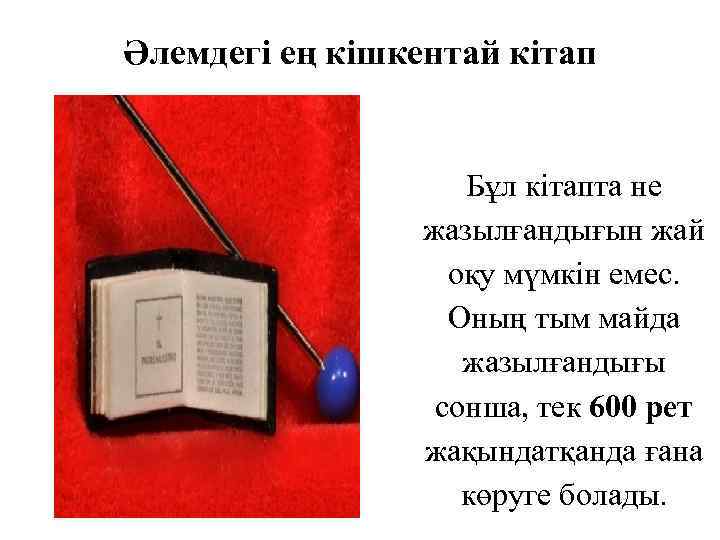 Әлемдегі ең кішкентай кітап Бұл кітапта не жазылғандығын жай оқу мүмкін емес. Оның тым