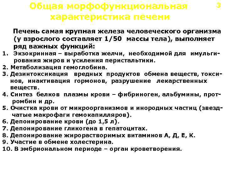 Общая морфофункциональная характеристика печени 3 Печень самая крупная железа человеческого организма (у взрослого составляет