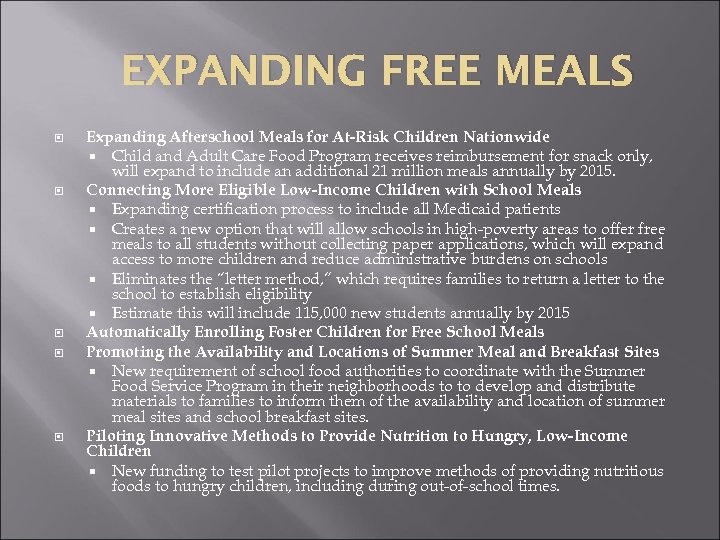 EXPANDING FREE MEALS Expanding Afterschool Meals for At-Risk Children Nationwide Child and Adult Care