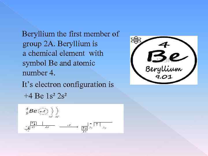  Beryllium the first member of group 2 A. Beryllium is a chemical element