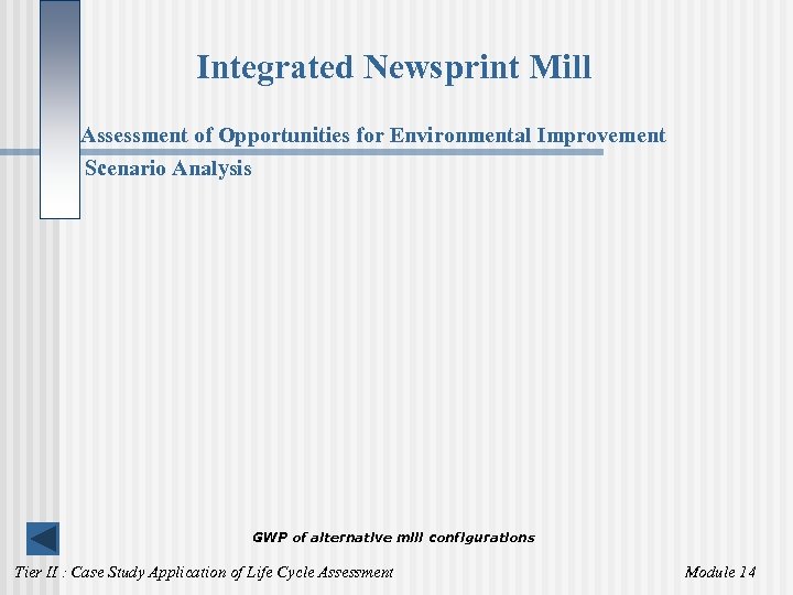 Integrated Newsprint Mill Assessment of Opportunities for Environmental Improvement Scenario Analysis GWP of alternative