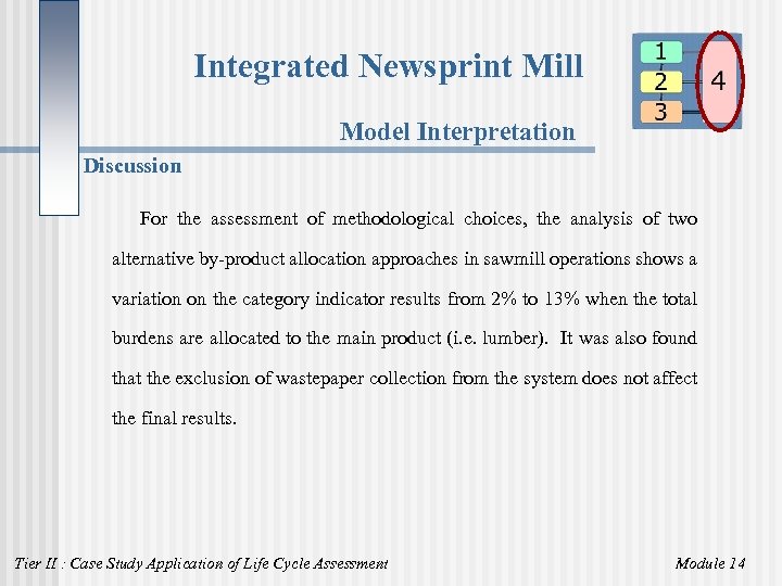 Integrated Newsprint Mill Model Interpretation Discussion For the assessment of methodological choices, the analysis
