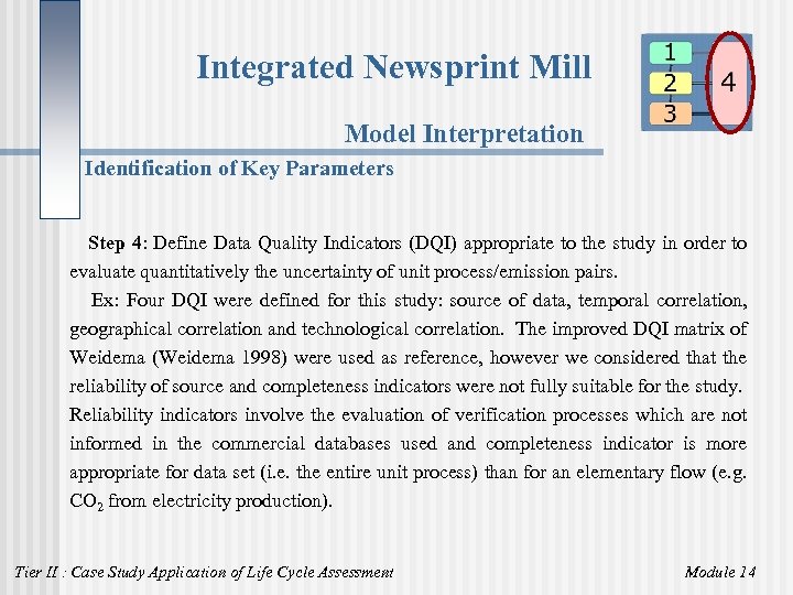 Integrated Newsprint Mill Model Interpretation Identification of Key Parameters Step 4: Define Data Quality