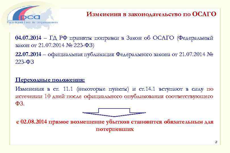 Изменения в законодательство по ОСАГО 04. 07. 2014 – ГД РФ приняты поправки в