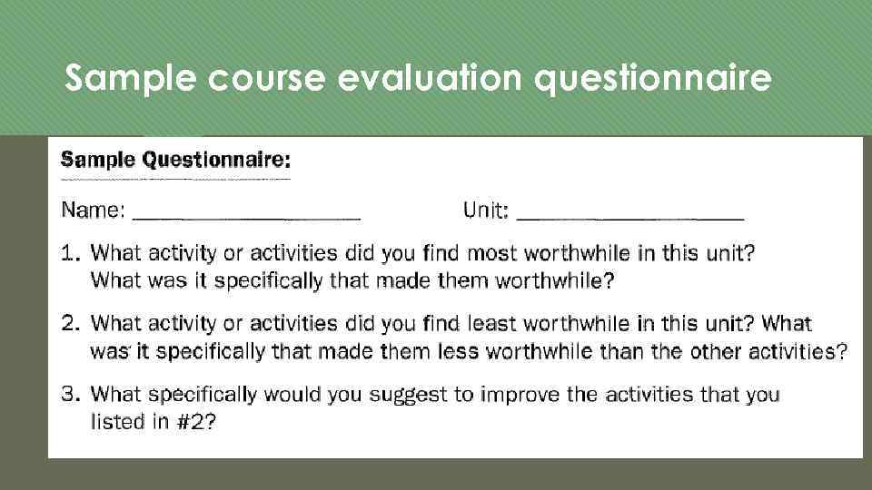 Sample course evaluation questionnaire 