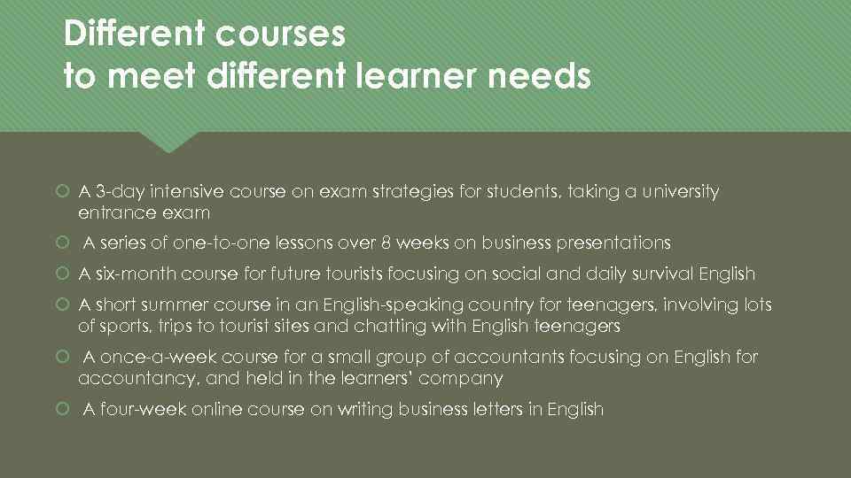 Different courses to meet different learner needs A 3 -day intensive course on exam