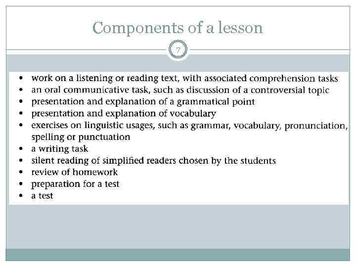 Components of a lesson 7 