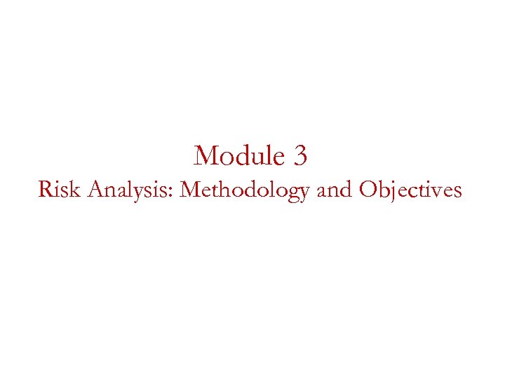 Module 3 Risk Analysis: Methodology and Objectives 