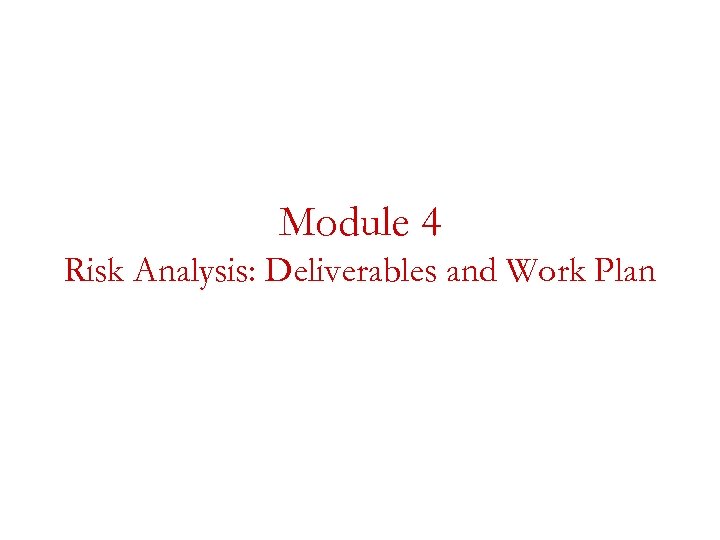 Module 4 Risk Analysis: Deliverables and Work Plan 