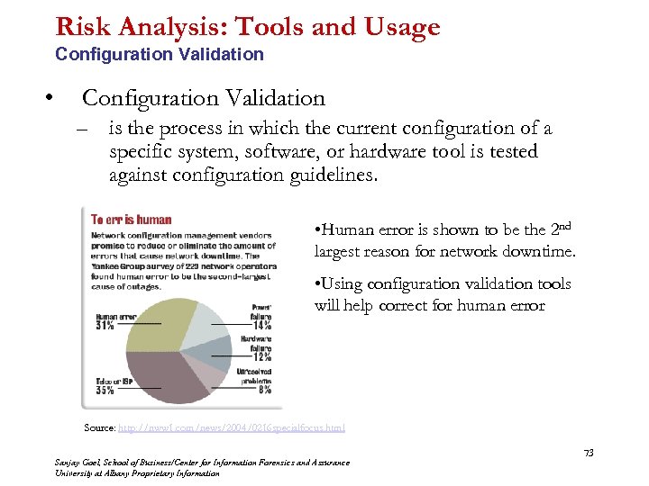 Risk Analysis: Tools and Usage Configuration Validation • Configuration Validation – is the process
