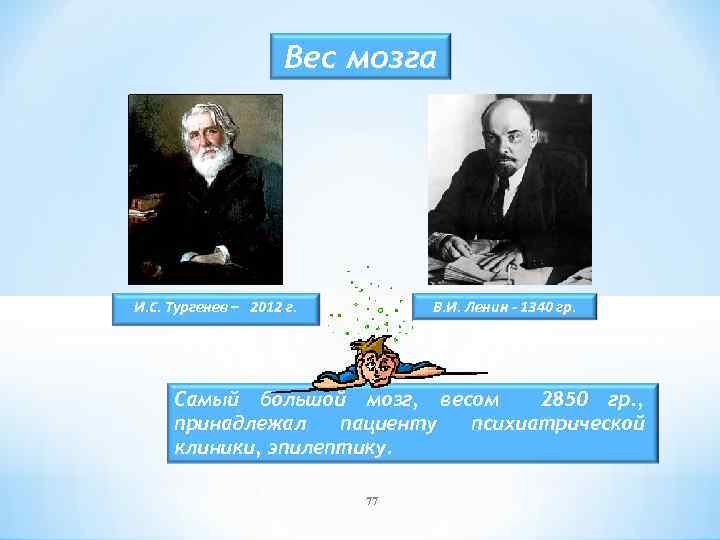 Вес мозга. Вес мозга Тургенева. Тургенев масса мозга. Вес мозга Ленина. Вес мозга Эйнштейна и Тургенева.