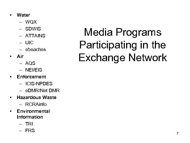  • • • Water – WQX – SDWIS – ATTAINS – UIC –