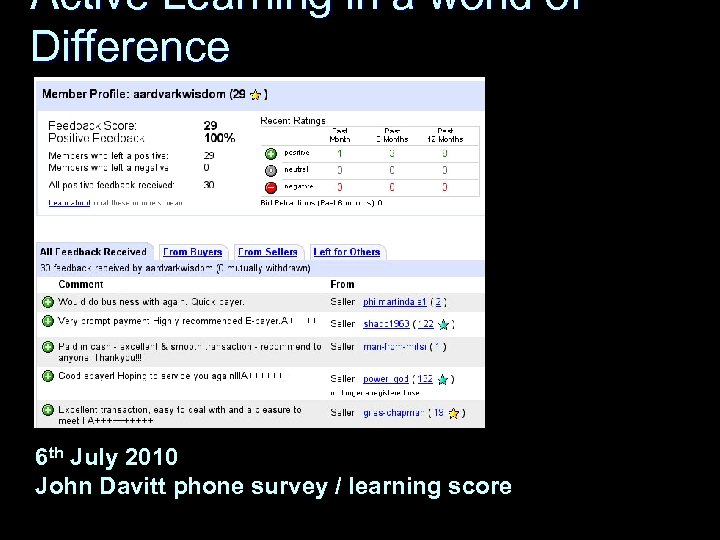 Active Learning in a world of Difference 6 th July 2010 John Davitt phone