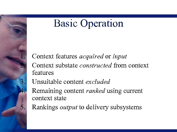 Basic Operation 1. Context features acquired or input 2. Context substate constructed from context