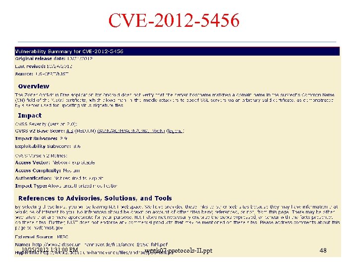 CVE-2012 -5456 10/25/2012 1: 31: 00 PM week 07 -protocols-II. ppt 48 