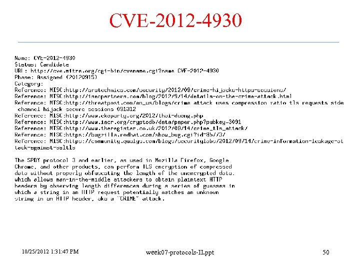 CVE-2012 -4930 10/25/2012 1: 31: 47 PM week 07 -protocols-II. ppt 50 