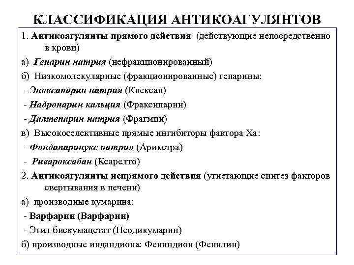 Патогенетические звенья антитромботической терапии схема